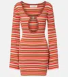 Bananhot Rey Cutout Ribbed-knit Striped Minidress In Multi