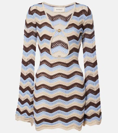 Bananhot Rey Striped Knitted Cotton-blend Minidress In Blue