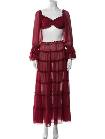 Pre-owned Bananhot Ruffle Embellishment Skirt Suit In Red
