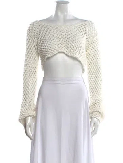 Pre-owned Bananhot Scoop Neck Long Sleeve Crop Top In White