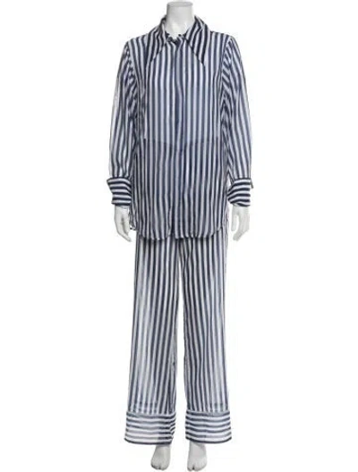 Pre-owned Bananhot Silk Striped Pantsuit In Blue