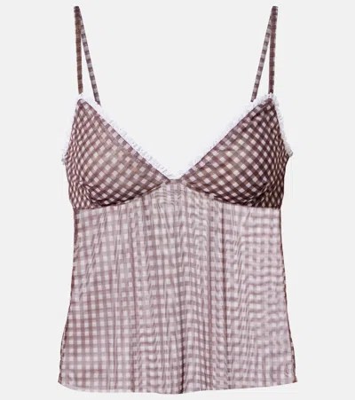 Bananhot Solay Gingham Semi-sheer Top In Brown