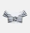 Bananhot Stefani Striped Off-shoulder Crop Top In Black Stripe