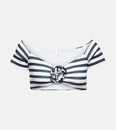 Bananhot Stefani Striped Off-shoulder Crop Top In Black Stripe
