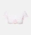 Bananhot Stefani Striped Off-shoulder Crop Top In Pink Stripe