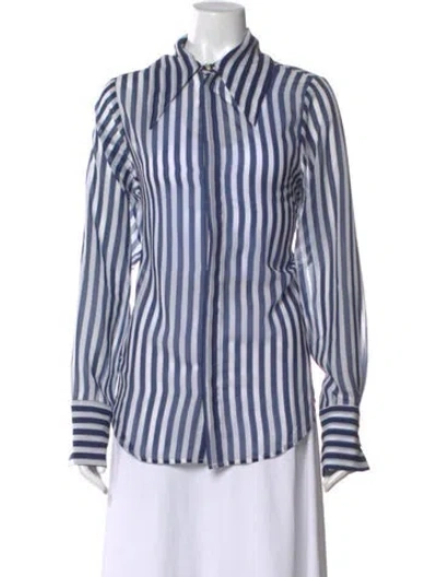 Pre-owned Bananhot Striped Long Sleeve Button-up Top In Multi