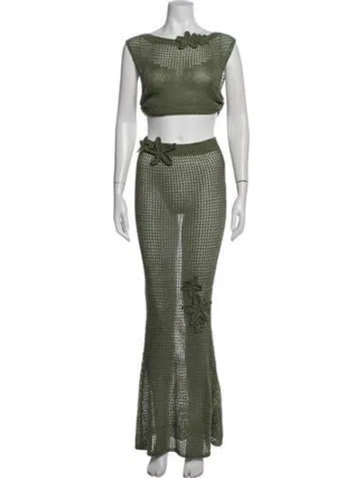 Pre-owned Bananhot Studded Accents Skirt Set In Green