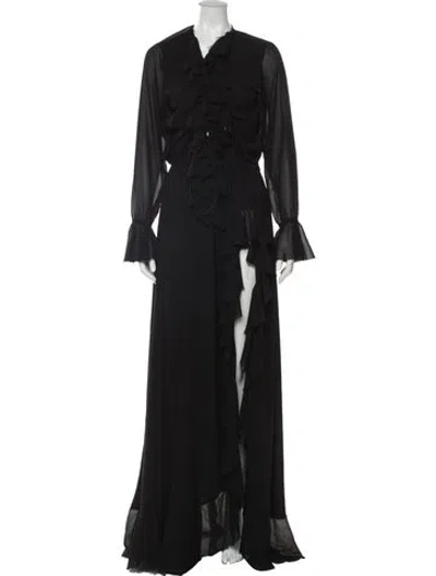 Pre-owned Bananhot V-neck Long Dress In Black