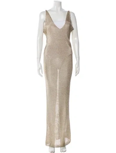 Pre-owned Bananhot V-neck Long Dress In Neutrals