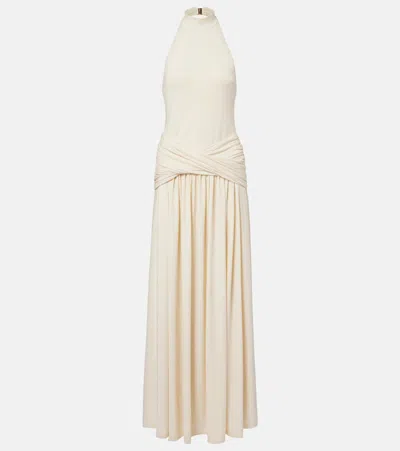 Bananhot Zoya Draped Halterneck Maxi Dress In Neutral