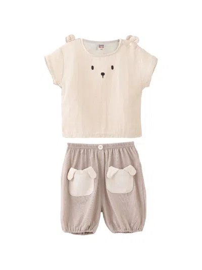 Banblu Babies' Bear-pocket Shorts Set (set Of Two) In Neutral
