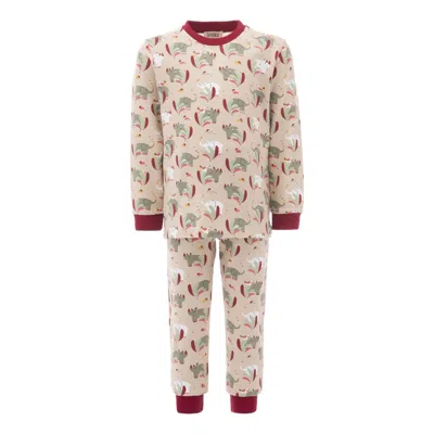 Banblu Kids' Beige Animal Print Pj Set In Multi