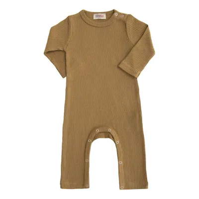 Banblu Kids' Beige Camel Ls Modal Romper In Brown