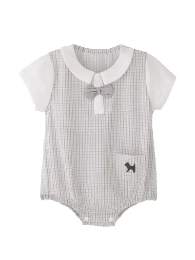 Banblu Babies' Check-print Bow-detail Romper In Gray