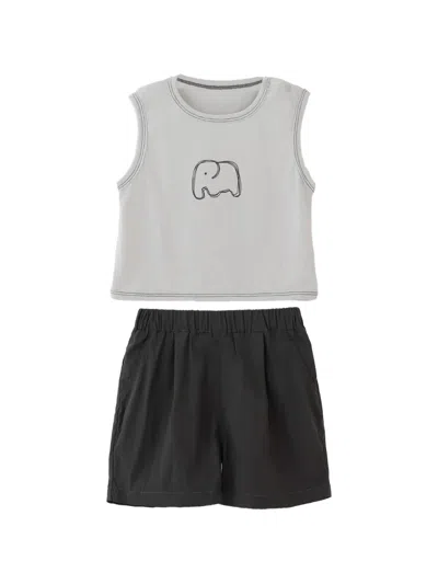 Banblu Babies' Elephant-motif Tank Top And Shorts Set In Gray