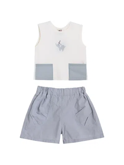 Banblu Babies' Elephant-print Shorts Set In Gray