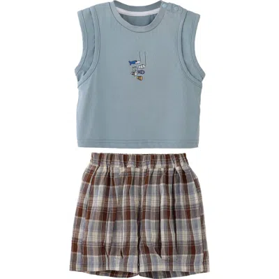 Banblu Kids'  Fish Plaid Set In Blue