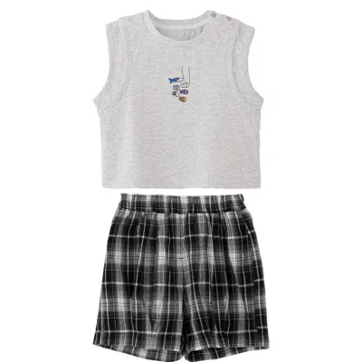 Banblu Kids'  Fish Plaid Set In Gray