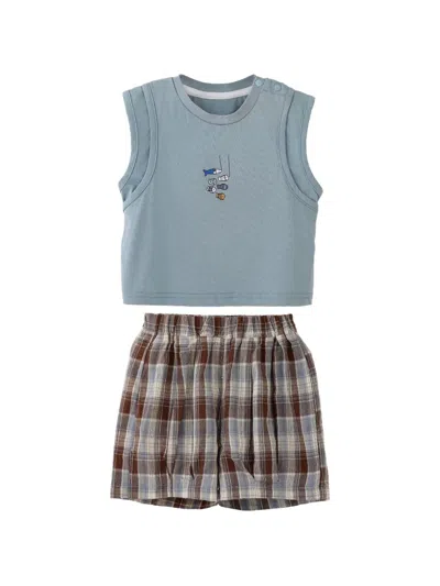 Banblu Babies' Plaid Tank Top And Shorts Set In Blue