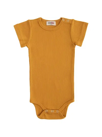 Banblu Babies' Ribbed Short-sleeve Cotton Body In Yellow