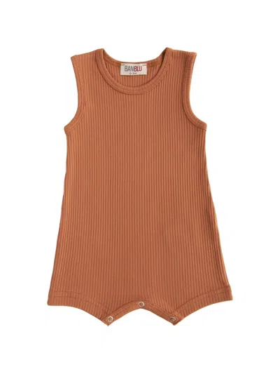 Banblu Babies' Ribbed Sleeveless Cotton Romper In Brown