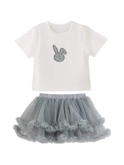 Banblu Babies' Ruffled T-shirt And Skirt Set In Gray
