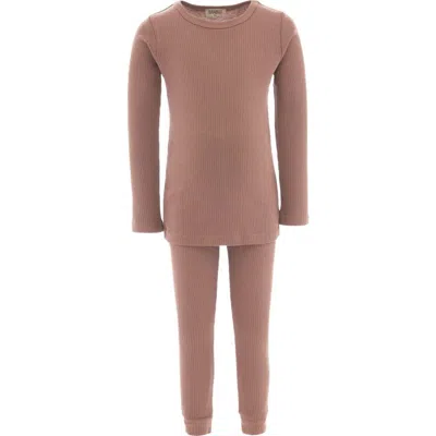 Banblu Kids'  Striped Modal Outfit In Brown