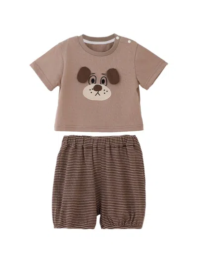 Banblu Babies' Striped T-shirt And Shorts Set In Brown