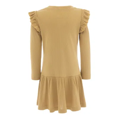 Banblu Kids' Yellow Biscotti Modal Ruffle Dress In Brown