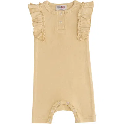 Banblu Kids' Yellow Mustard Ruffle Modal Romper In Neutral