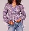 Band Of Gypsies Floral Long Sleeve Top In Purple In Purple