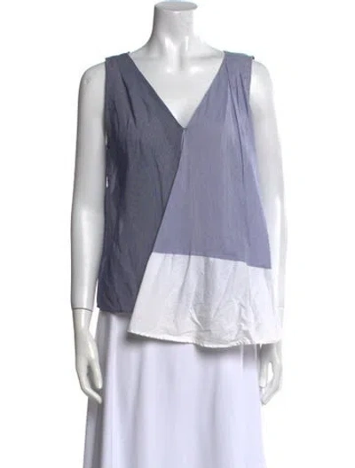 Pre-owned Band Of Outsiders Colorblock Pattern V-neck Top In Blue