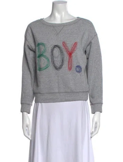 Pre-owned Band Of Outsiders Graphic Print Crew Neck Sweater In Gray