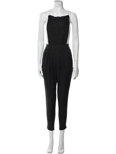 Pre-owned Band Of Outsiders Linen Square Neckline Jumpsuit In Black