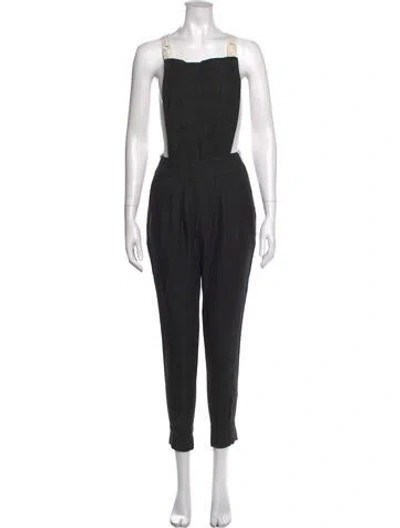 Pre-owned Band Of Outsiders Linen Square Neckline Jumpsuit In Black