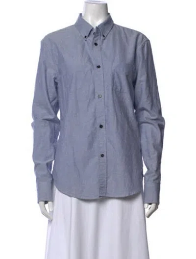 Pre-owned Band Of Outsiders Long Sleeve Button-up Top In Blue/white