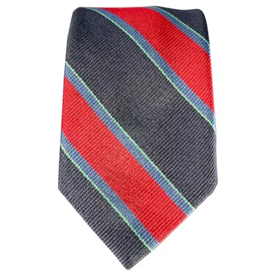 Pre-owned Band Of Outsiders Navy Red Green Diagonal Stripe Silk Skinny Tie