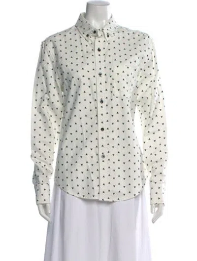 Pre-owned Band Of Outsiders Patterned Long Sleeve Button-up Top In White