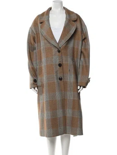 Pre-owned Band Of Outsiders Plaid Print Coat In Brown