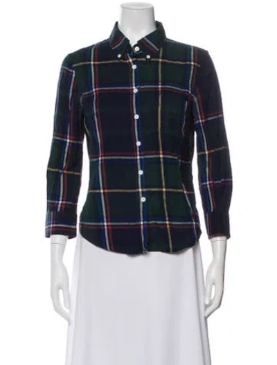Pre-owned Band Of Outsiders Plaid Print Long Sleeve Button-up Top In Blue