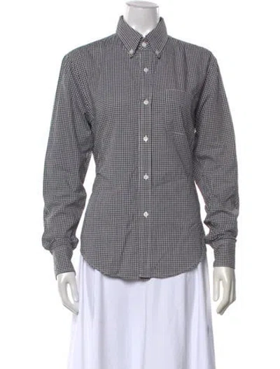 Pre-owned Band Of Outsiders Plaid Print Long Sleeve Button-up Top In Grey