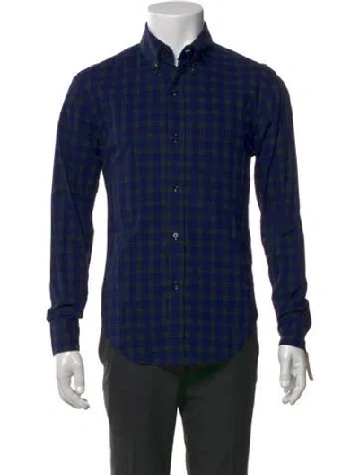 Pre-owned Band Of Outsiders Plaid Print Long Sleeve Dress Shirt W/ Tags In Blue