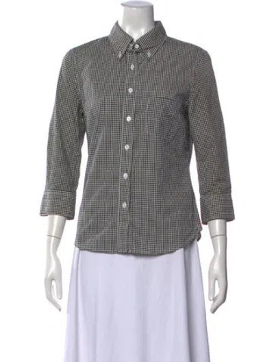 Pre-owned Band Of Outsiders Plaid Print Three-quarter Sleeve Button-up Top In Gray