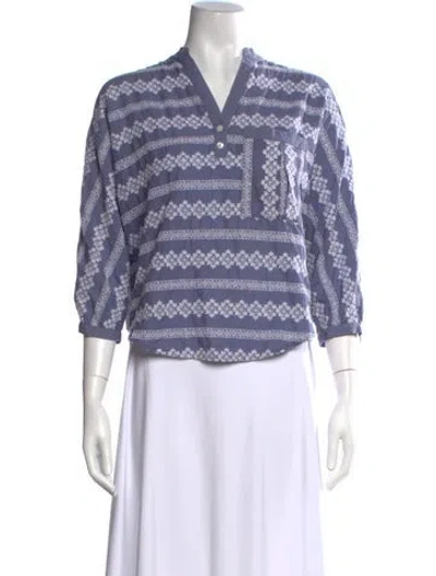 Pre-owned Band Of Outsiders Printed V-neck Top In Blue