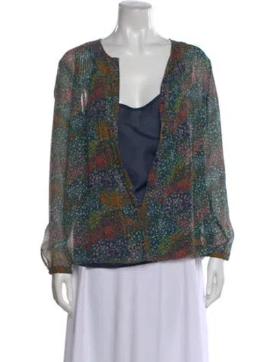 Pre-owned Band Of Outsiders Silk Floral Print Blouse In Green