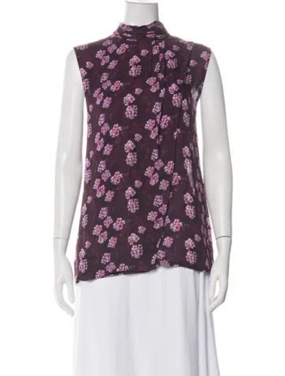 Pre-owned Band Of Outsiders Silk Floral Print Top In Purple