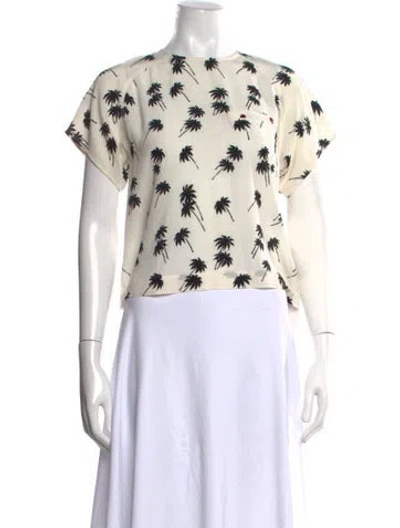 Pre-owned Band Of Outsiders Silk Floral Print Top In White