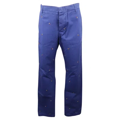 Pre-owned Band Of Outsiders Size 32 Navy Embroidery Cotton 32 Button Fly Casual Pants In Blue