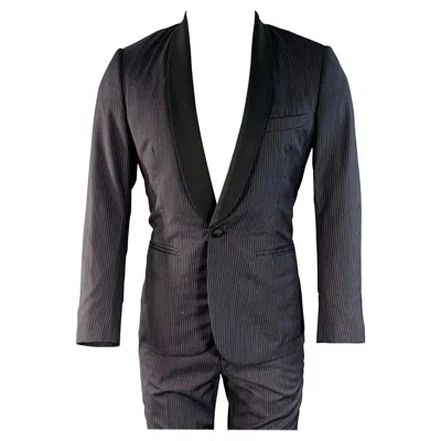 Pre-owned Band Of Outsiders Size 38 Regular Navy Black Stripe Wool Shawl Lapel Tuxedo In Blue