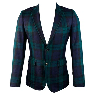 Pre-owned Band Of Outsiders Size 40 Regular Green Blue Plaid Wool Twill Notch Lapel Sport Coat